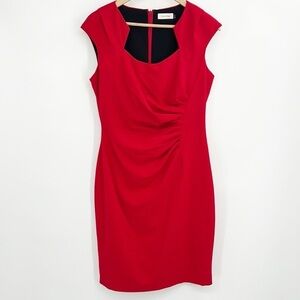 Calvin Klein Cut Out Neckline Starburst Sheath Dress Candy Apple Red size 8